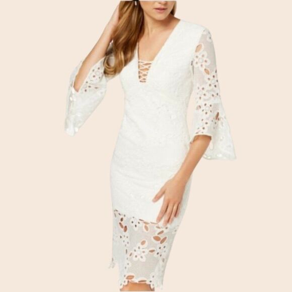 Bardot Ivory Indra Lace Bell Sleeves Dress Size 6 - Picture 1 of 14